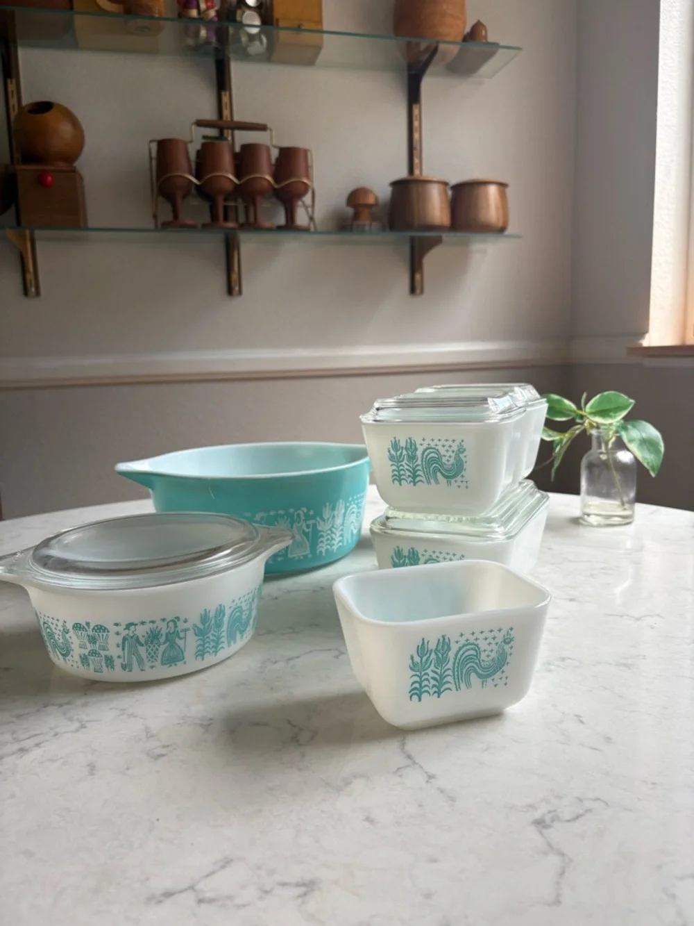 Pyrex Turquoise and White Butterprint Glass Storage Set 10 pcs 1958